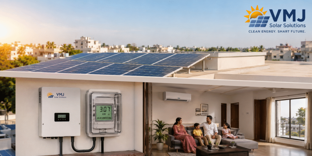 solar panel installation powering a modern 2-ton air conditioner