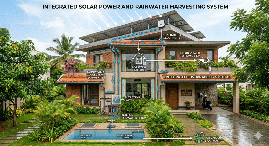 Combining rooftop solar with rainwater harvesting