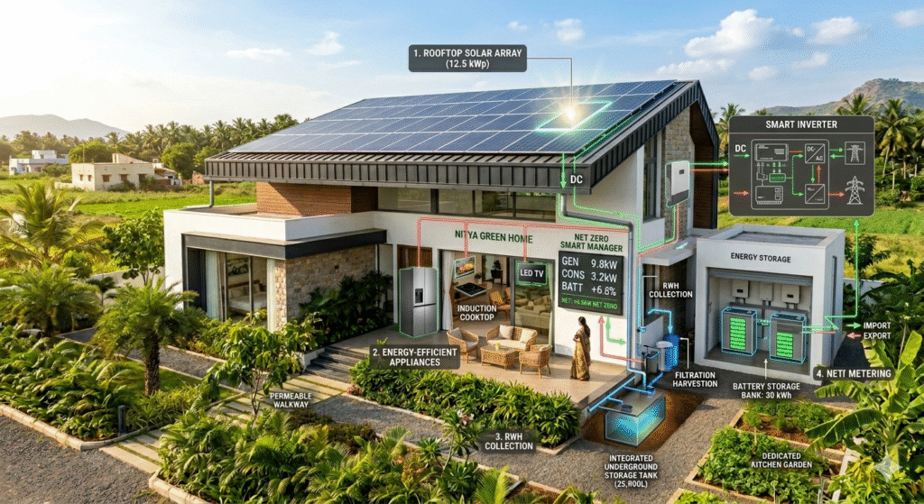 visual showing how a net zero home works