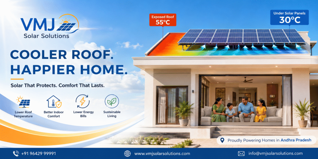 independent house in Andhra Pradesh with rooftop solar panels under intense summer sunlight