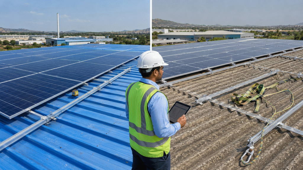 solar panel installation on a tin shed roof