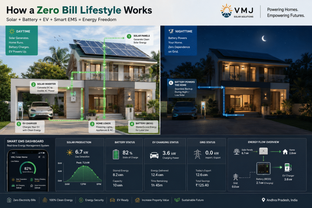 realistic Andhra Pradesh home with rooftop solar panels generating electricity