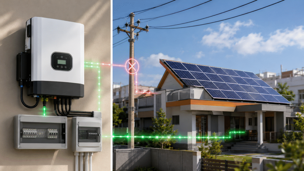 rooftop solar installation in Andhra Pradesh with a high-tech grid-tied solar inverter