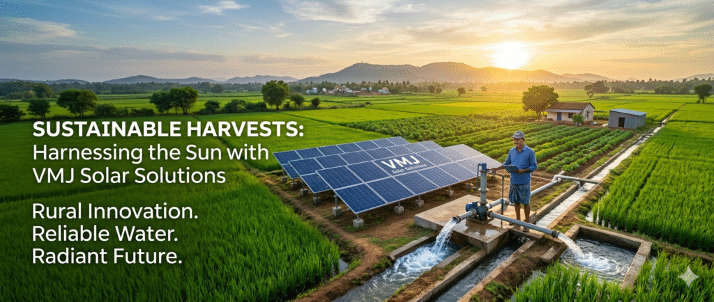 agricultural farm in Andhra Pradesh during sunrise with a solar-powered water pumping system