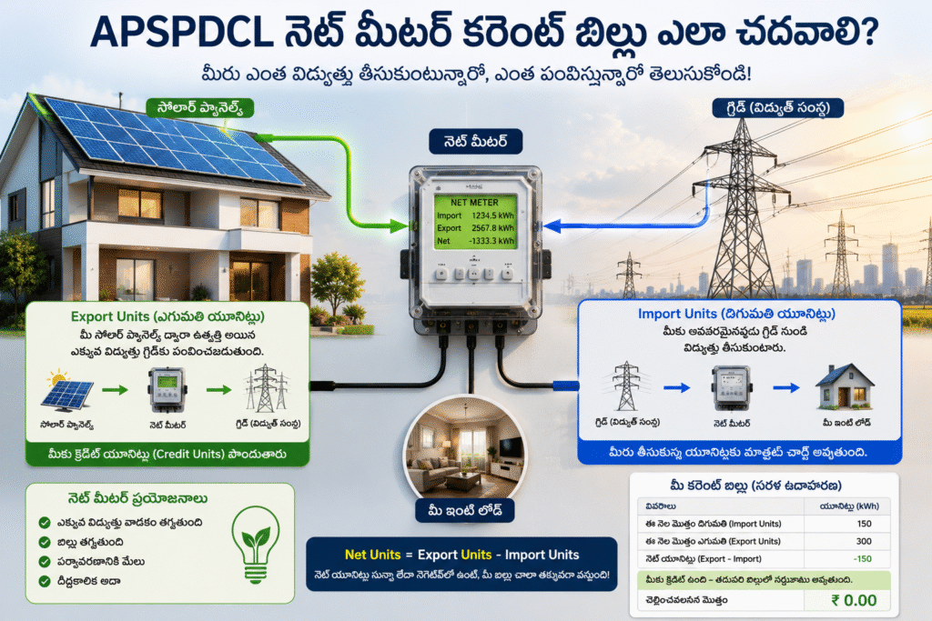 How do I read an APSPDCL net meter bill?
